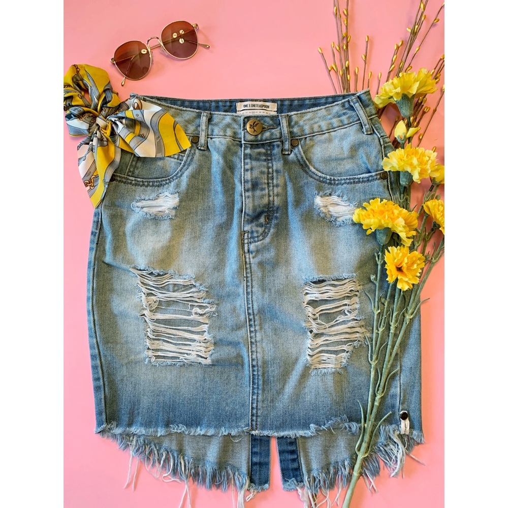 ONE X ONETEASPOON distressed denim skirt